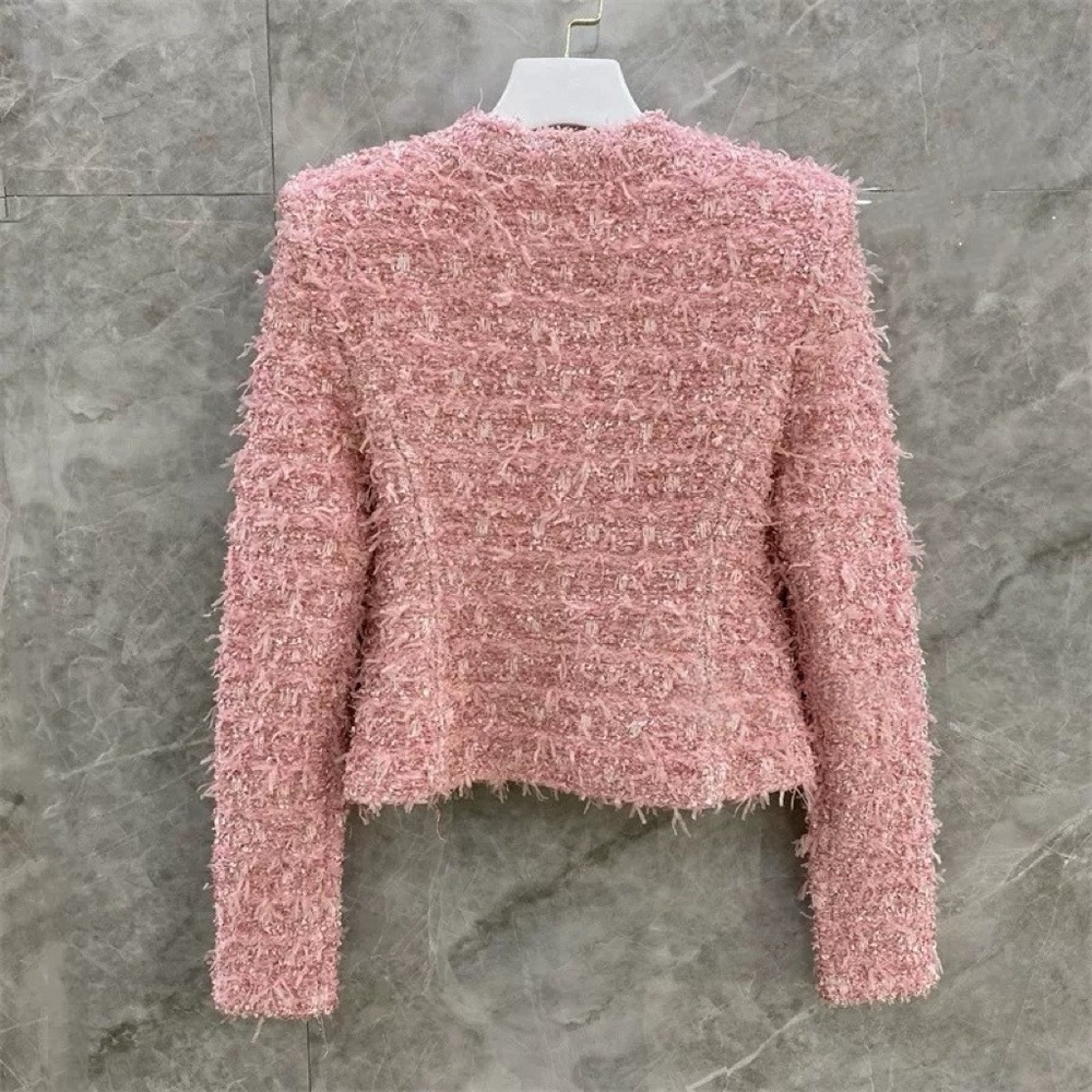 Designer-Style Pink Metallic Tweed Pink Jacket - Picture 10 of 14